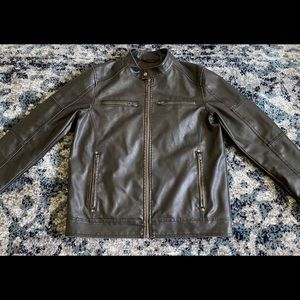 Black Rivet Faux Leather Mens Med Jacket Distressed Brown/Black Color